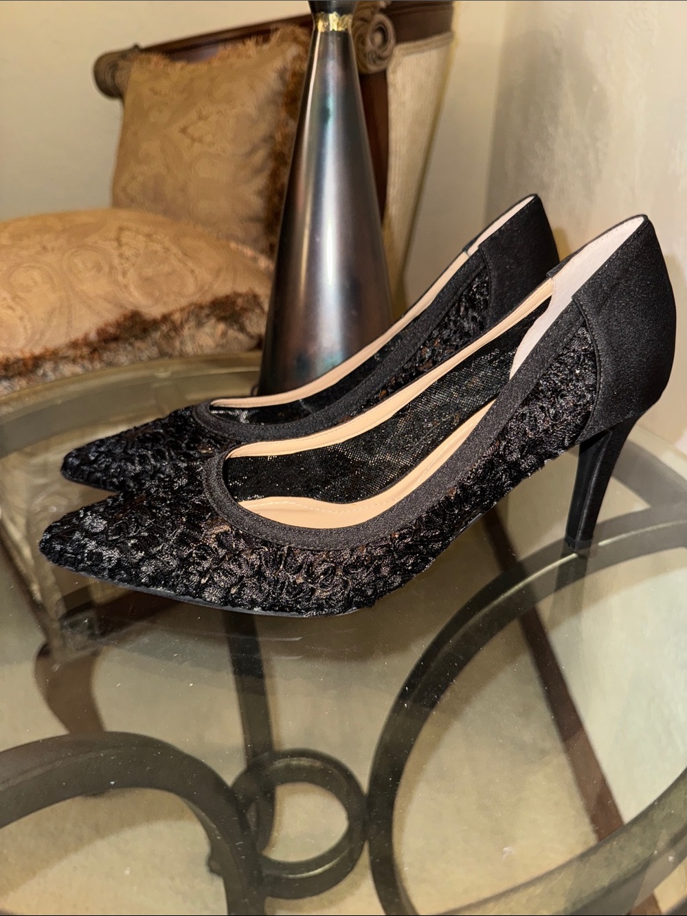 JRENEE Classic Black Lace Pointed-Toe Pumps - Women's Dress Heels NEW size 8.5m